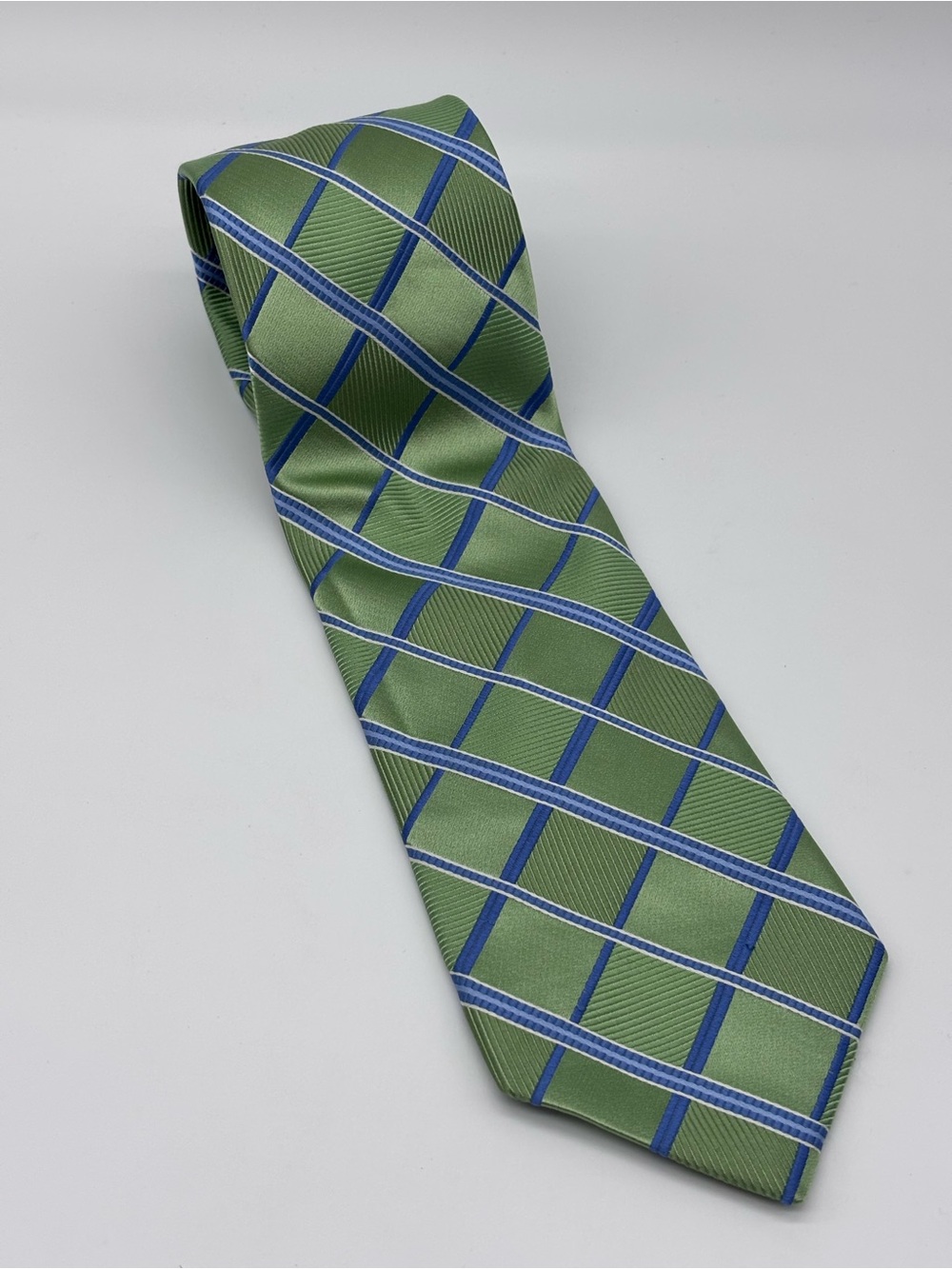 Michael Kors Men's 100% Silk Tie - Sage Green & Blue Plaid Grid Check Necktie